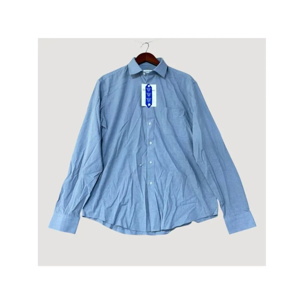 NWT Calvin Klein Men's L Blue Soft Multi-Stretch Dress Shirt Long Sleeve Regular